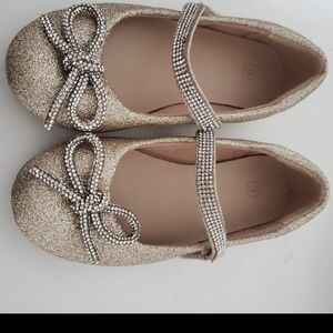 Sparkly Gold Bow Flats